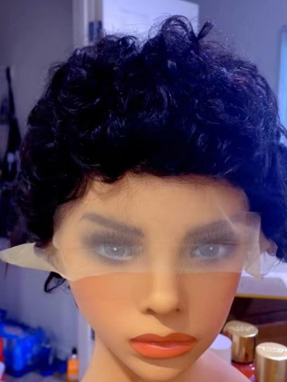 Black Curly Short Lace Front Wig - Unbranded